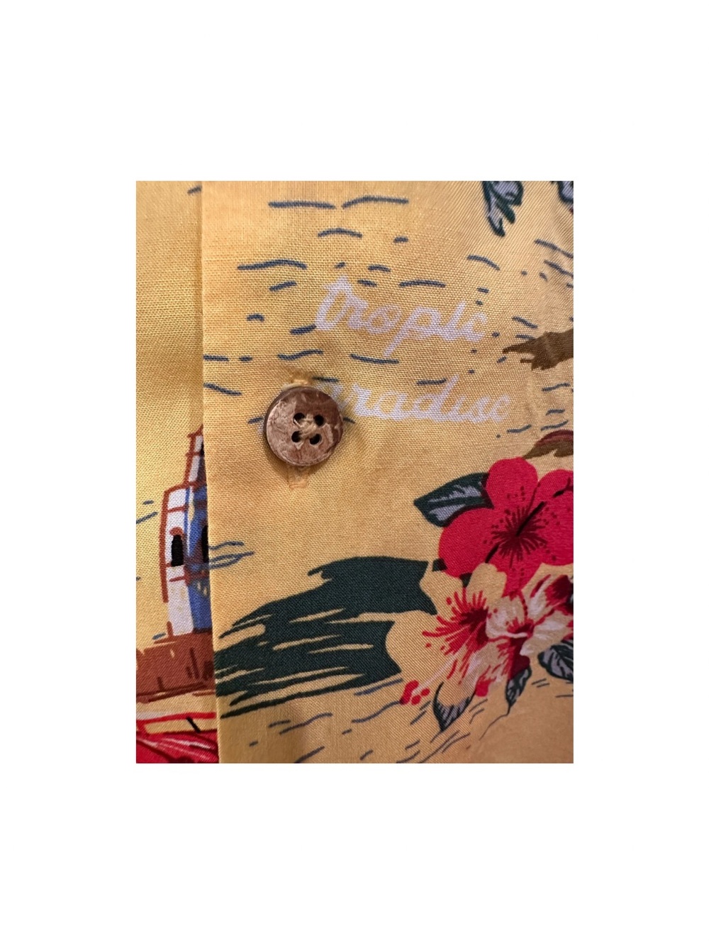 Cactus Man Ricky Singh Havana Print Yellow Short-Sleeve Button-Down Shirt-Size L - Picture 4 of 4